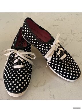 Keds Black and White Polka Dot Canvas Sneakers - Size 7 1/2